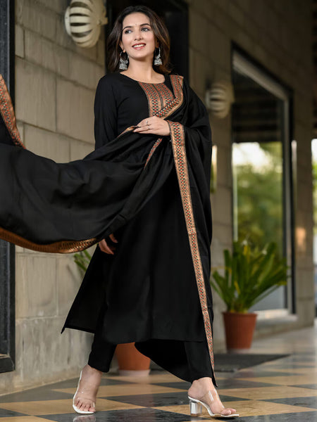 Women Viscose Rayon Kurta Pant Dupatta Set