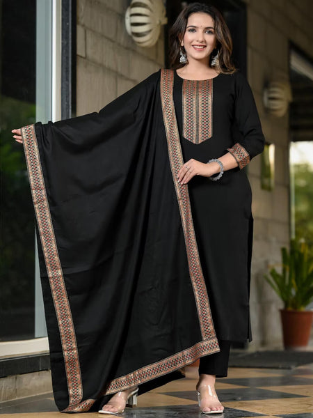 Women Viscose Rayon Kurta Pant Dupatta Set