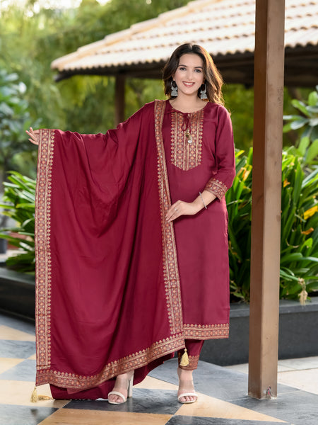 Women Viscose Rayon Kurta Pant Dupatta Set