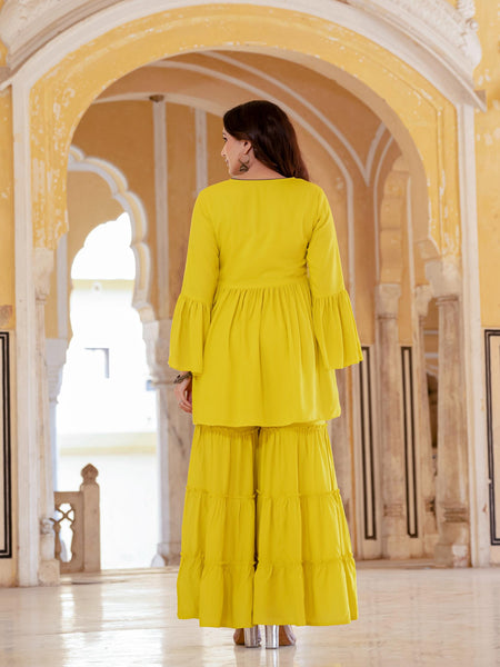 Women's Rayon Kurta with Sharara and Dupatta Set