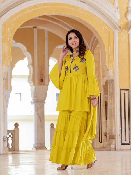 Women's Rayon Kurta with Sharara and Dupatta Set