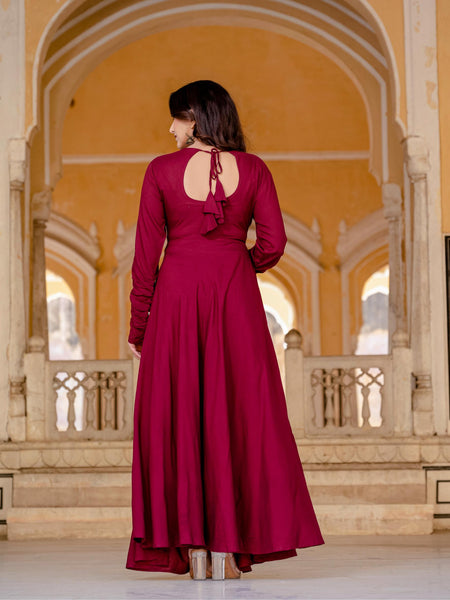 Anarkali Gown & Pant with Georgette Plain Lace Border Dupatta Ethnic Set