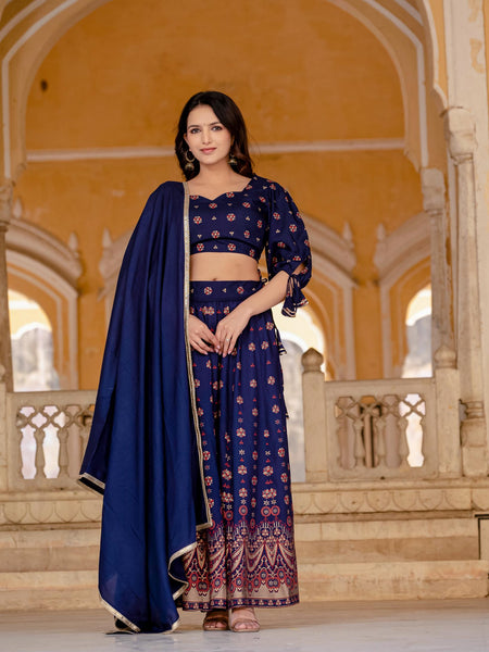 Embroidered Stitched Lehenga & Choli with Dupatta