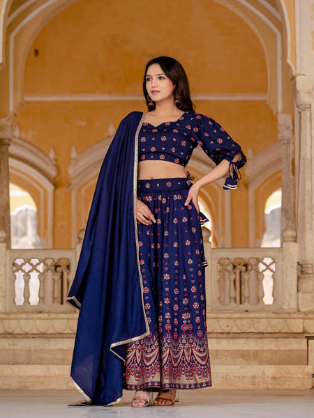 Embroidered Stitched Lehenga & Choli with Dupatta