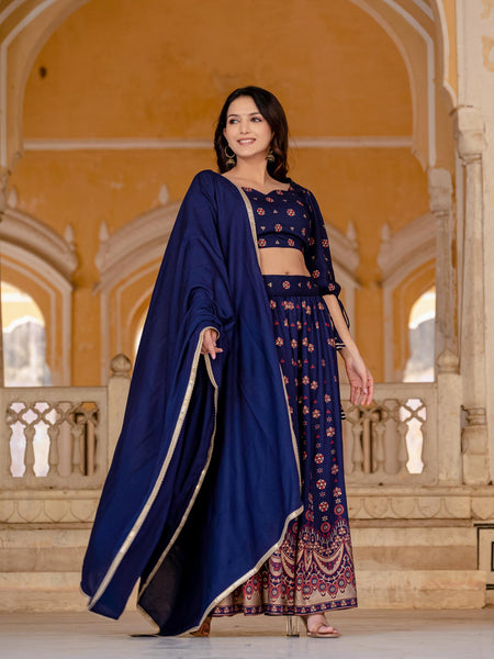 Embroidered Stitched Lehenga & Choli with Dupatta