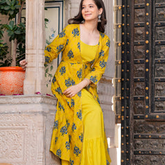 Women Floral Print Long Dress with Shrug Set