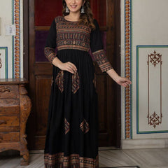 Women Floral Print Round-Neck Anarkali Kurta