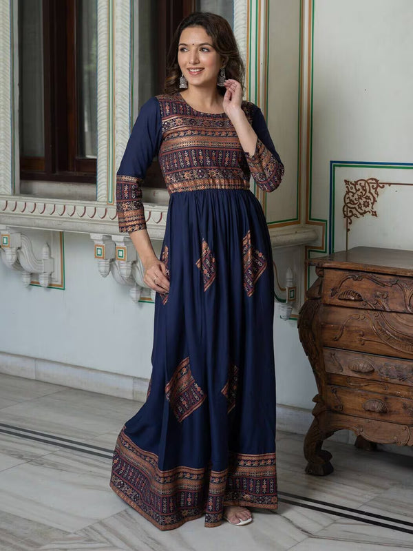 Women Floral Print Round-Neck Anarkali Kurta