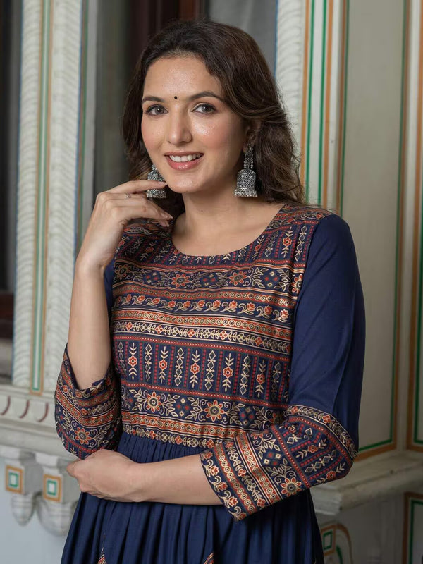 Women Floral Print Round-Neck Anarkali Kurta
