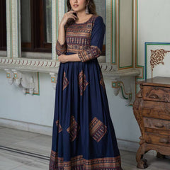 Women Floral Print Round-Neck Anarkali Kurta