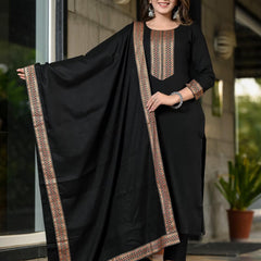 Women Viscose Rayon Kurta Pant Dupatta Set