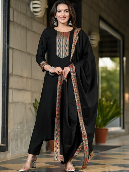 Women Viscose Rayon Kurta Pant Dupatta Set