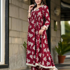Women Floral Flared Kurta & Palazzo Set