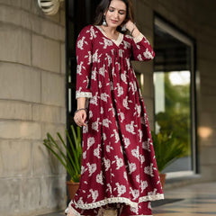 Women Floral Flared Kurta & Palazzo Set