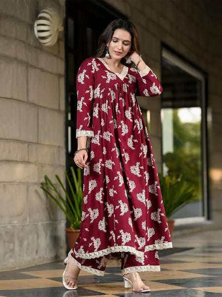 Women Floral Flared Kurta & Palazzo Set