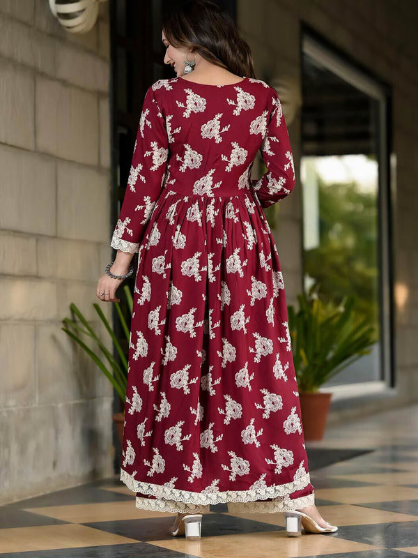 Women Floral Flared Kurta & Palazzo Set