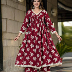 Women Floral Flared Kurta & Palazzo Set