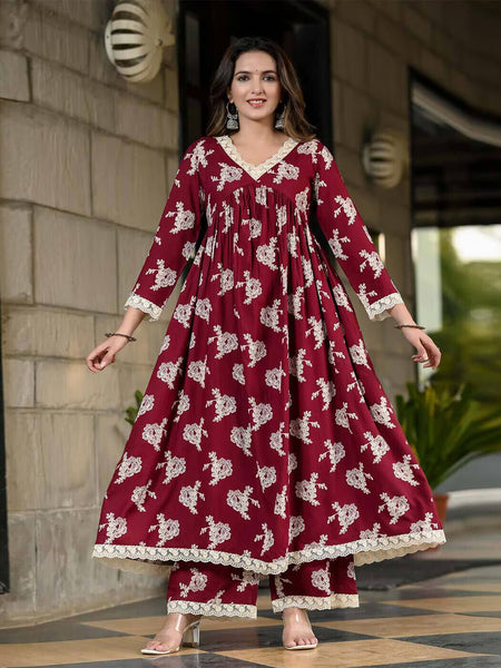 Women Floral Flared Kurta & Palazzo Set