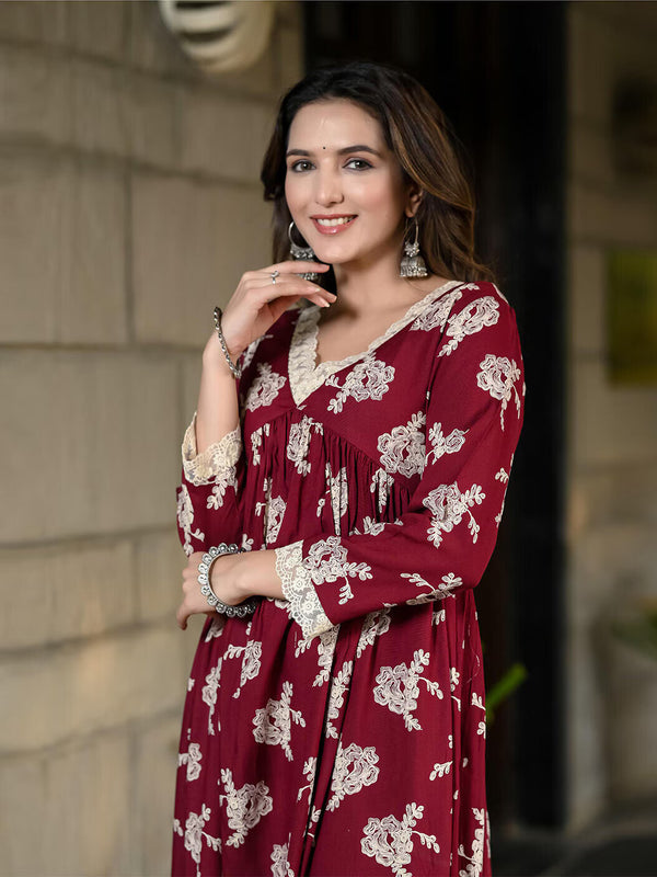 Women Floral Flared Kurta & Palazzo Set