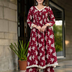 Women Floral Flared Kurta & Palazzo Set
