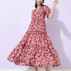 Women Floral Print Tiered Dress
