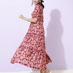 Women Floral Print Tiered Dress