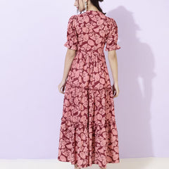 Women Floral Print Tiered Dress