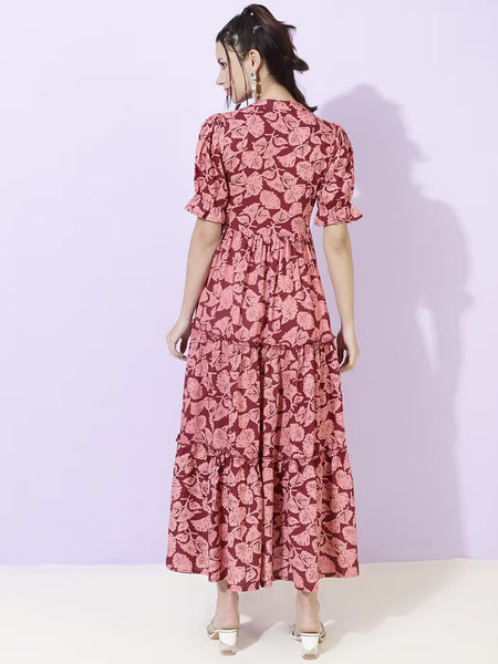 Women Floral Print Tiered Dress