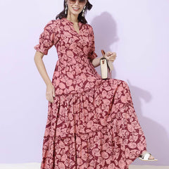 Women Floral Print Tiered Dress