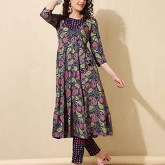 Women Floral Print Angrakha Kurta Set