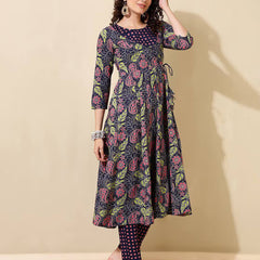 Women Floral Print Angrakha Kurta Set