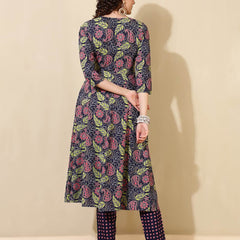 Women Floral Print Angrakha Kurta Set
