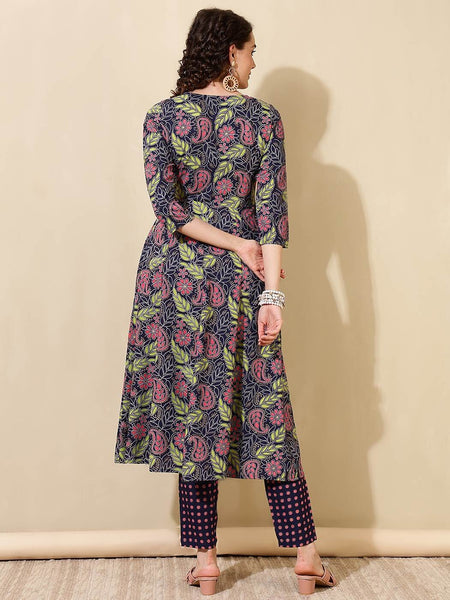 Women Floral Print Angrakha Kurta Set