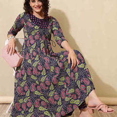Women Floral Print Angrakha Kurta Set