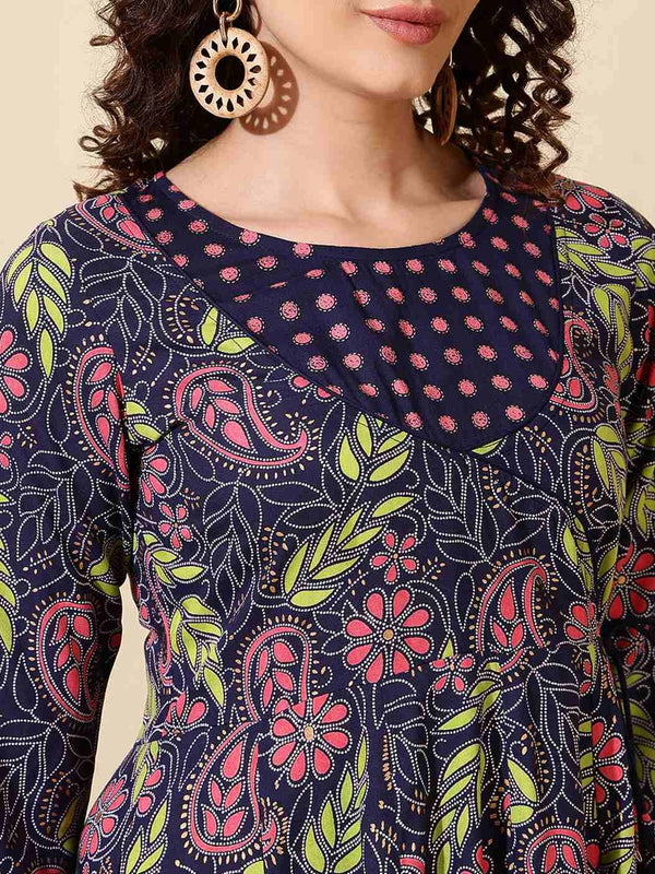 Women Floral Print Angrakha Kurta Set