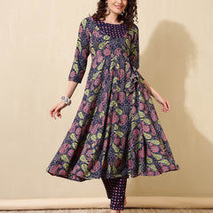 Women Floral Print Angrakha Kurta Set