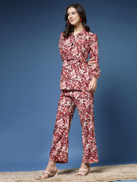 Women Floral Print Top & Trousers Set