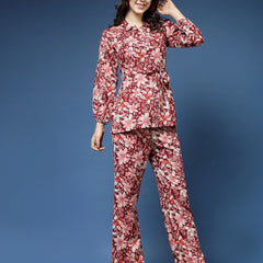 Women Floral Print Top & Trousers Set