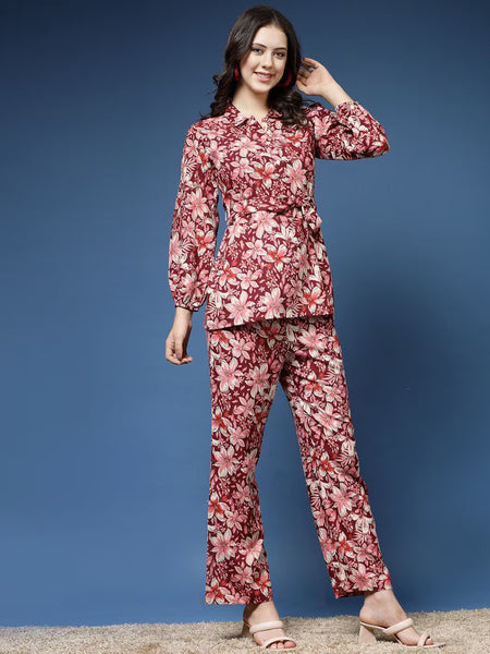 Women Floral Print Top & Trousers Set