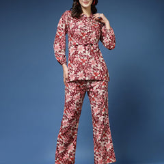 Women Floral Print Top & Trousers Set