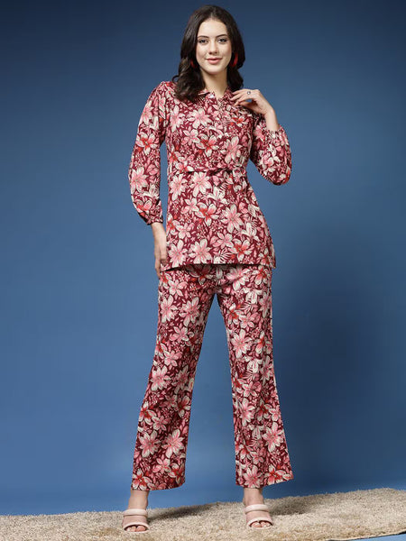 Women Floral Print Top & Trousers Set