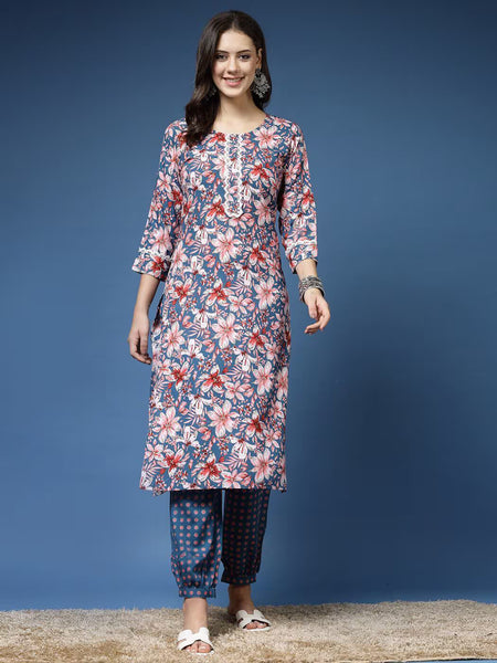 Women Floral Print Straight Kurta & Pants Set