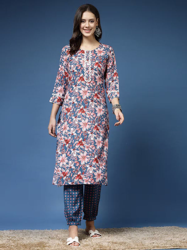 Women Floral Print Straight Kurta & Pants Set