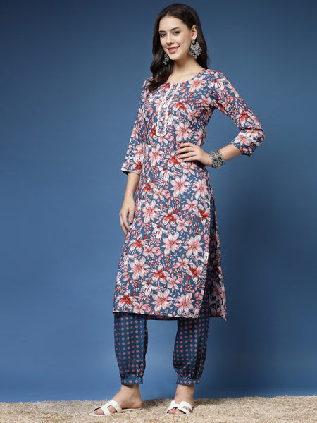 Women Floral Print Straight Kurta & Pants Set