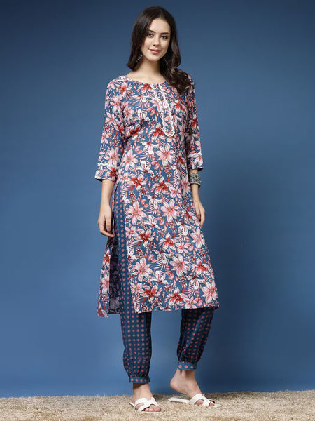 Women Floral Print Straight Kurta & Pants Set