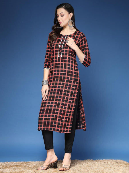 Women Checked Straight Kurta