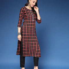 Women Checked Straight Kurta