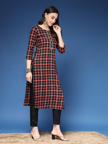 Women Checked Straight Kurta