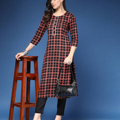 Women Checked Straight Kurta