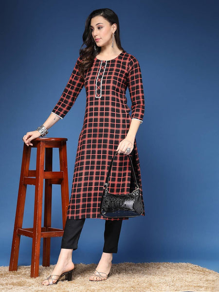 Women Checked Straight Kurta